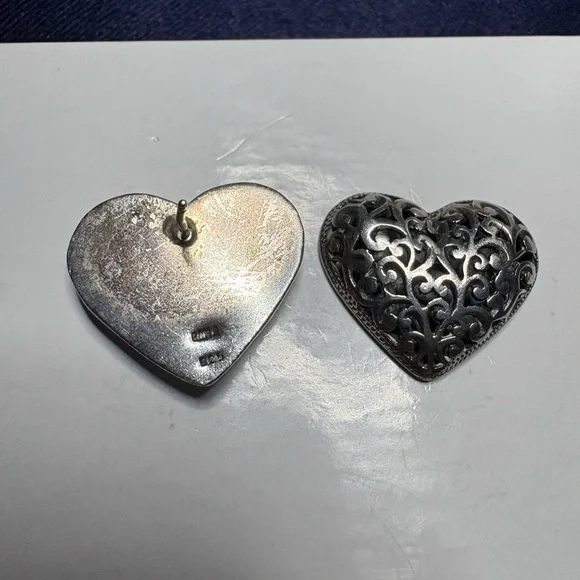 Earrings*925 Sterling Silver Filigree Heart Earrings Post Backs - Picture 7 of 7